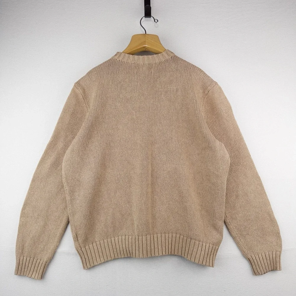 90's Vintage Polo Ralph Lauren Knit Sweater Mens 2XL Camel Brown Cotton Crewneck